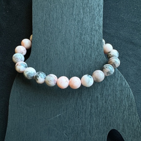 New Healing Stone Pink Zebra Jasper Bead Stretch Bracelet Balance Self Love Joy - Picture 3 of 9